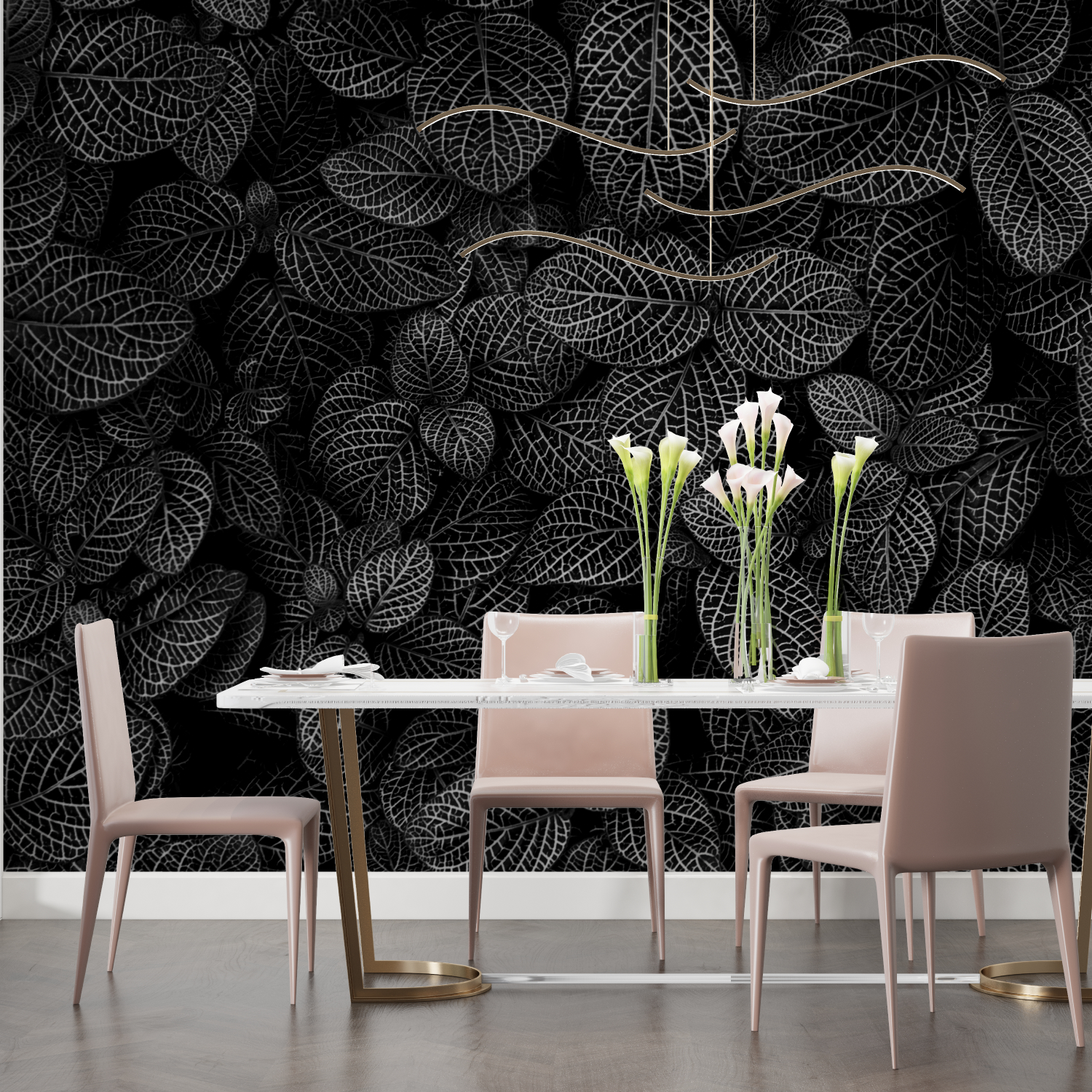 Schwarze Pflanzen-Wandtapete | Wandbilder Tapete