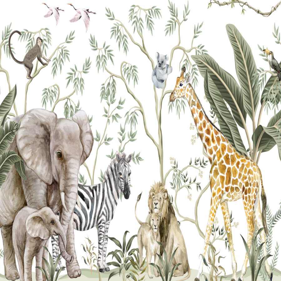 Animal Wallpaper <br/> Giraffe and Elephant Safari | Murals Wallpaper