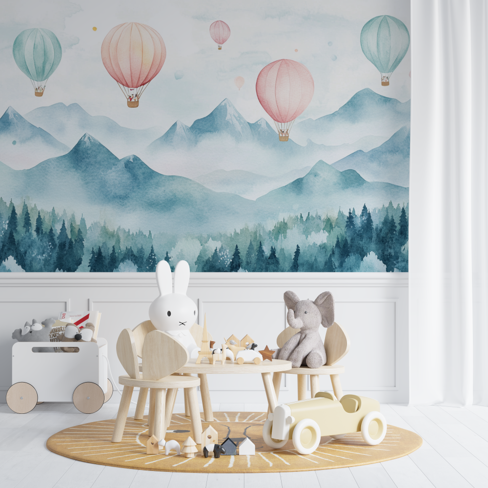 Hot Air Balloon and Soft Mountains Wallpaper | Murals Wallpaper