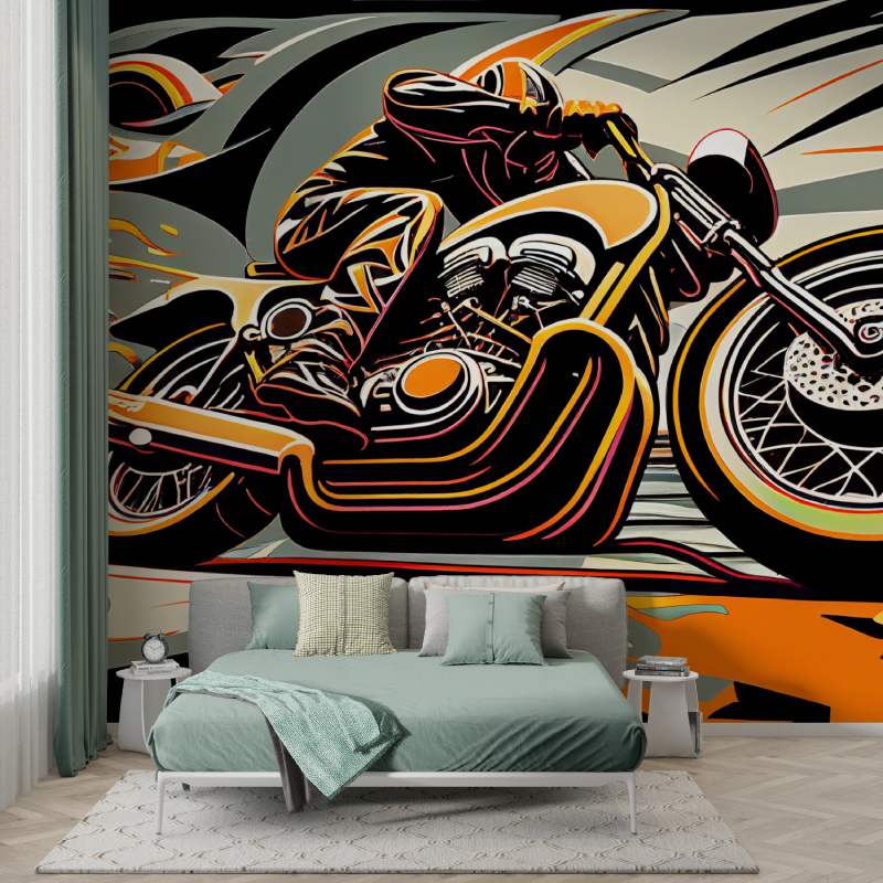 Orange Motorrad Graffiti Tapete | Wandbilder Tapete