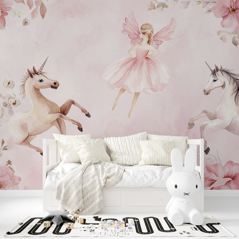 Unicorn Ballerina Pink Wallpaper for Girls' Room | Murals Wallpaper