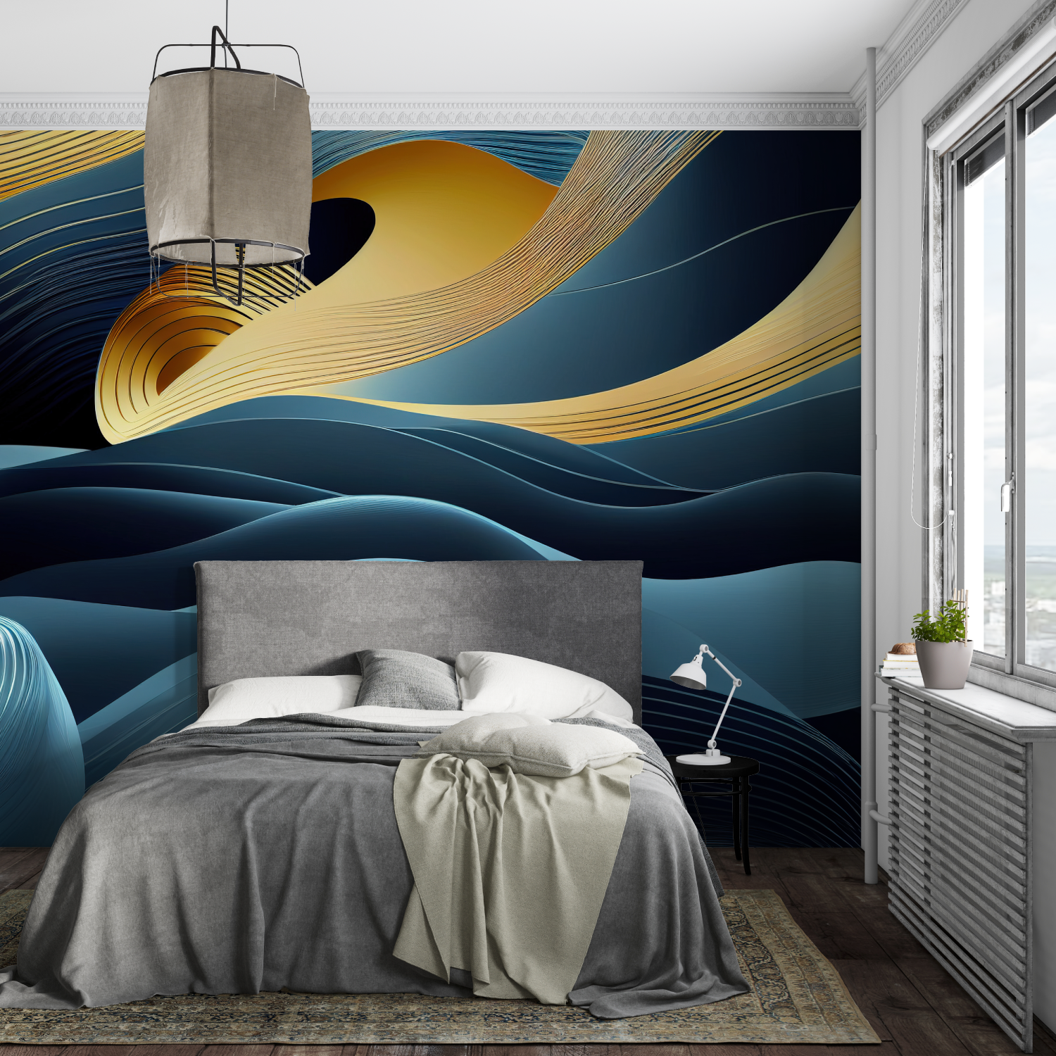 Art Deco Blue and Gold Waves Wallpaper | Murals Wallpaper