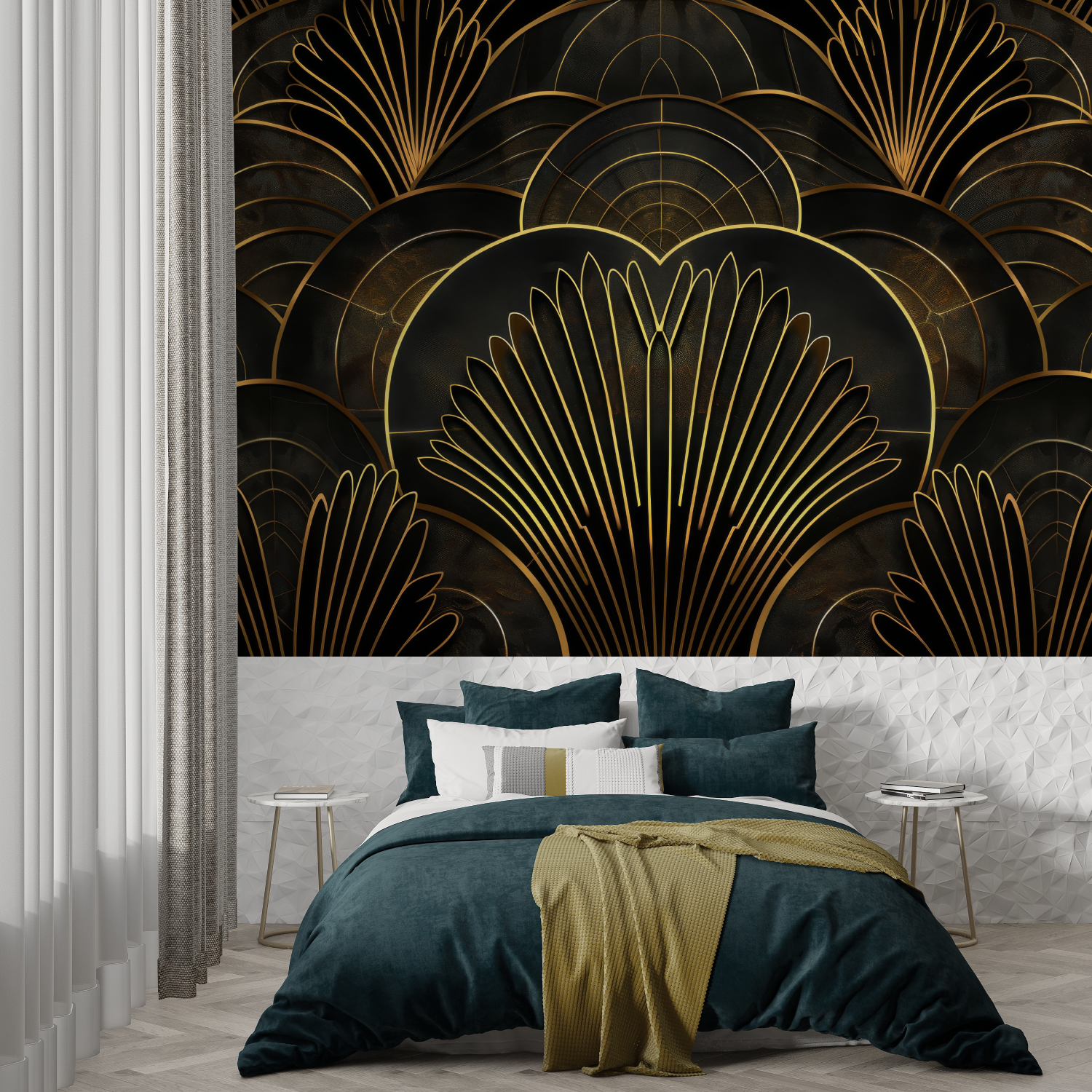 Art Deco Black and Gold Wallpaper for Living Room | Murals Wallpaper