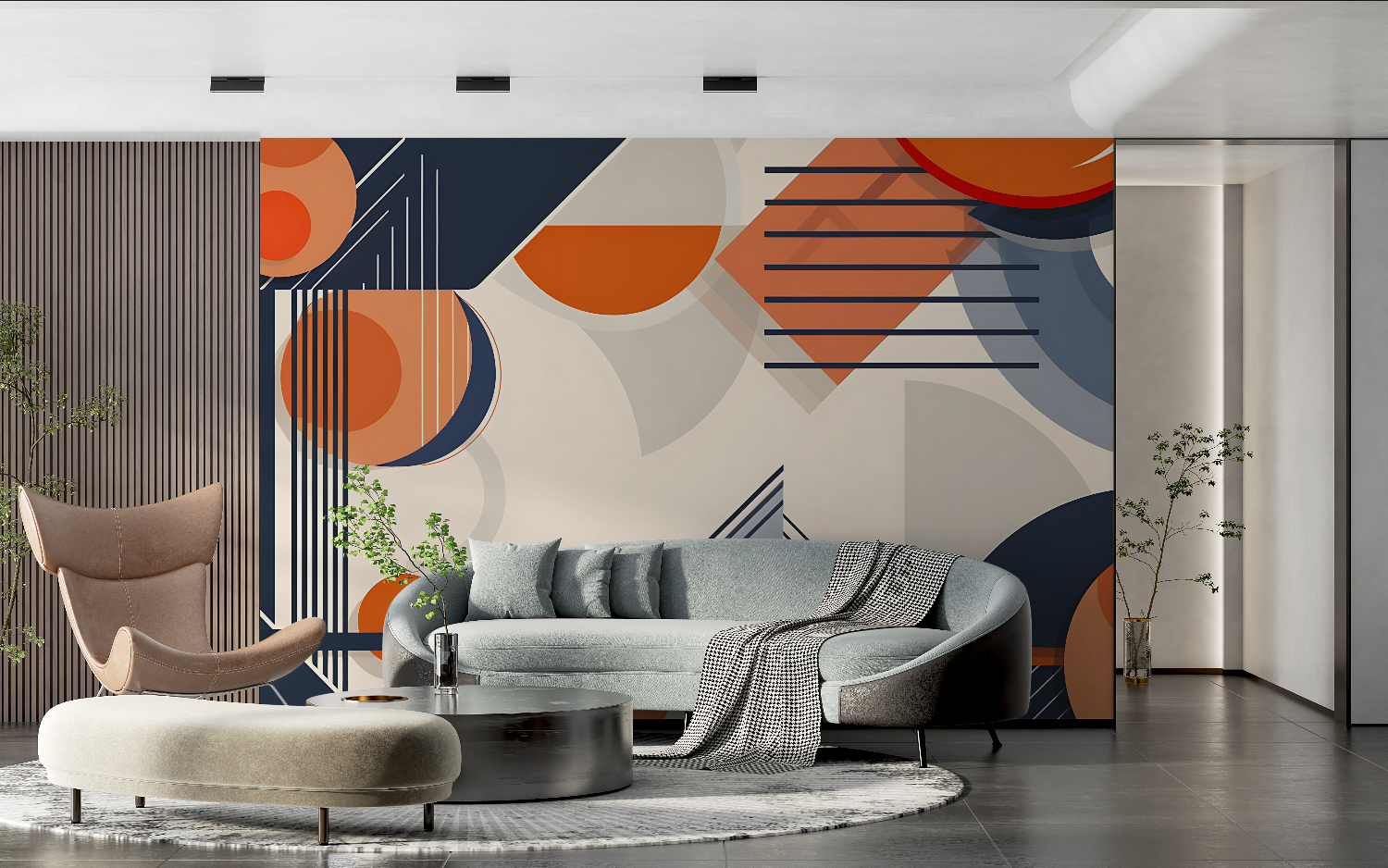 Orange und blaue Tapete | Wandtapete