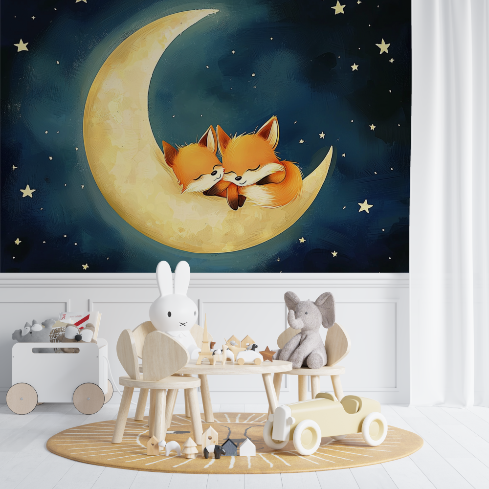 Dark Blue Sleeping Fox Wallpaper | Murals Wallpaper