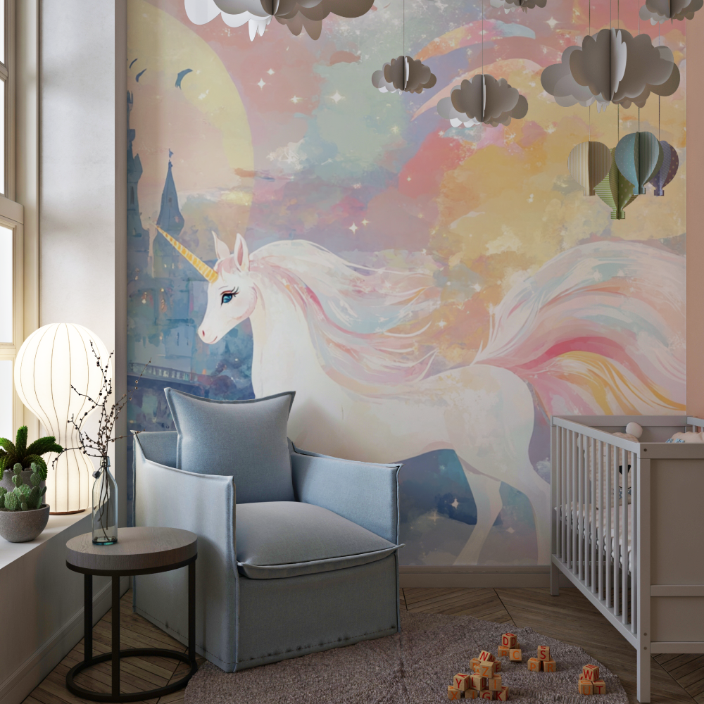 Unicorn Castle and Rainbow Wallpaper | Murals Wallpaper