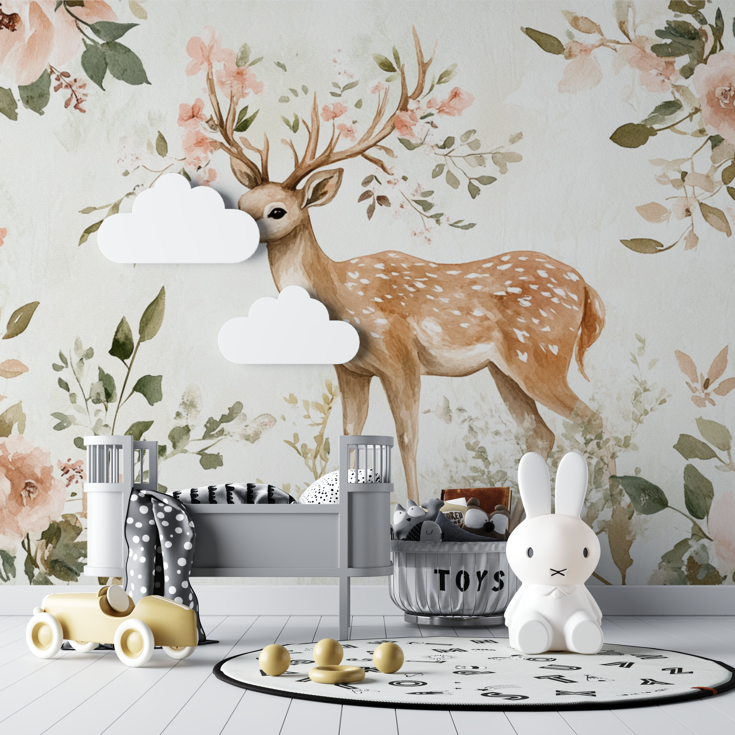 Deer and Flower Pattern Wallpaper | Murals Wallpaper