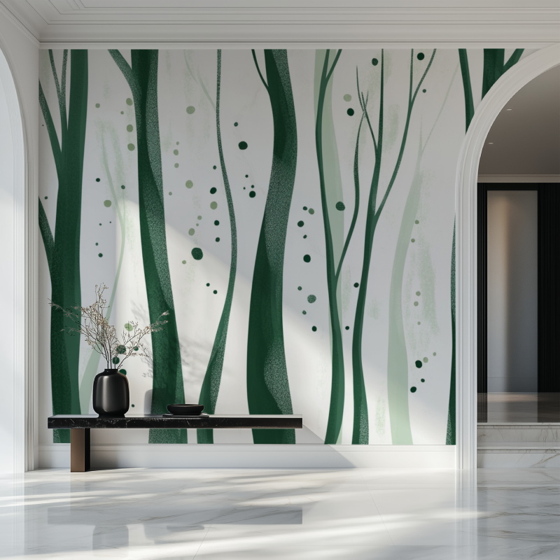 Stylized Green and White Tree Wallpaper | Murals Wallpaper