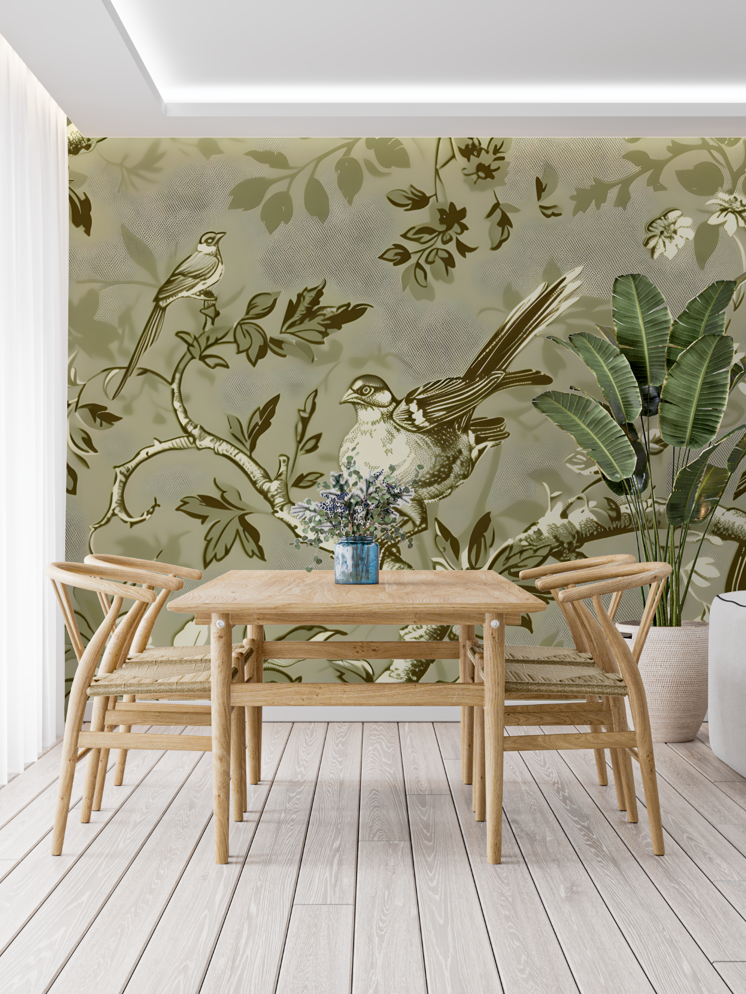 Toile de Jouy Bird Branch Wallpaper | Murals Wallpaper