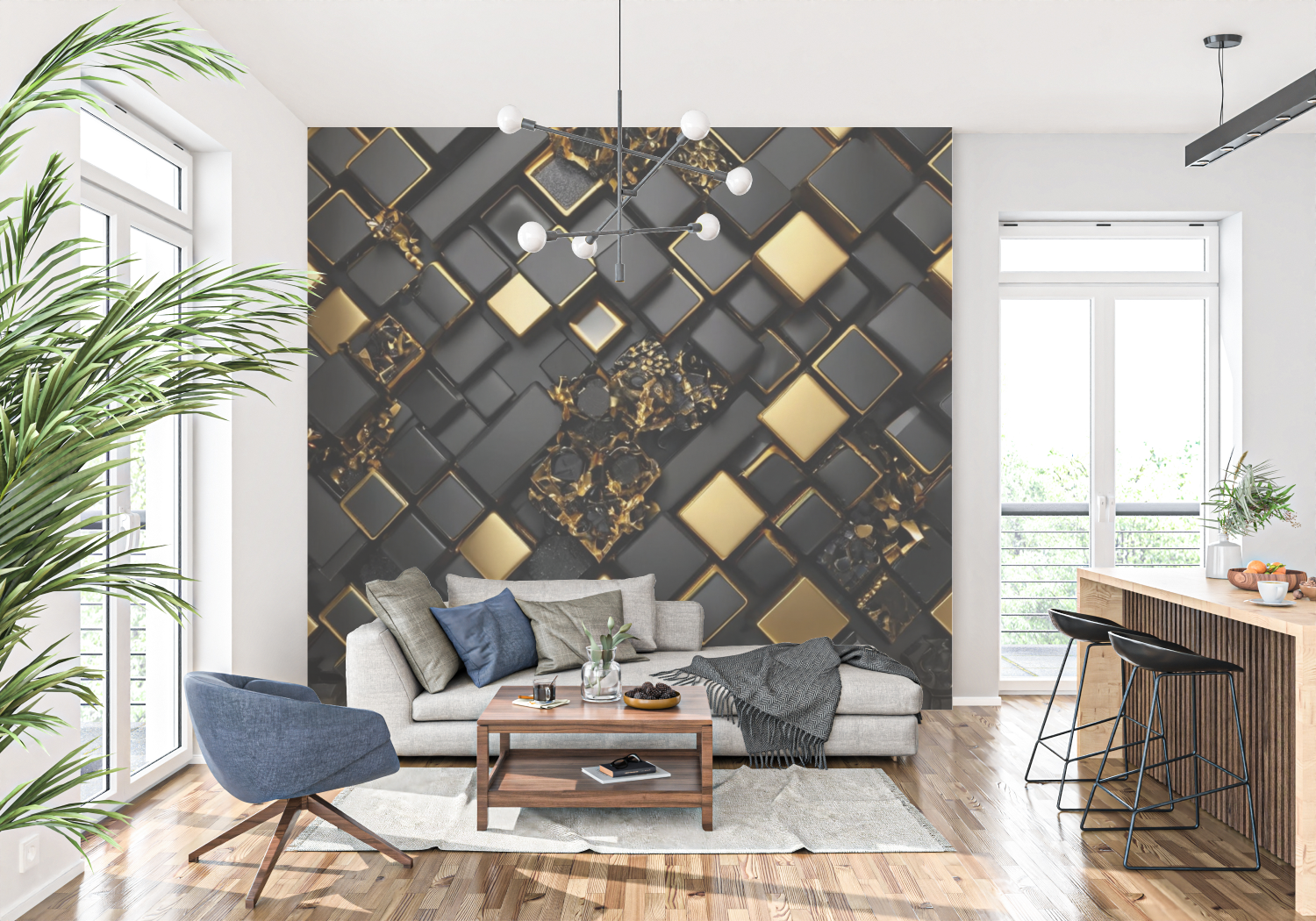 3D Black and Gold Wallpaper | Murals Wallpaper