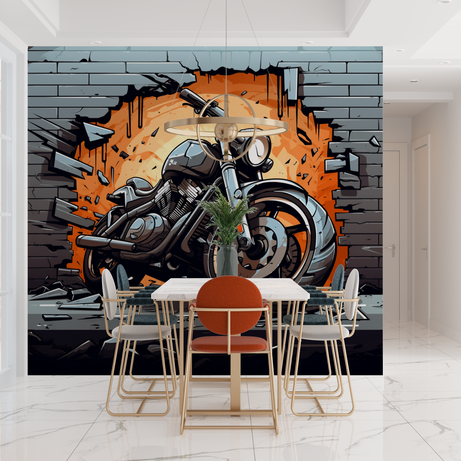 Motorcycle and Brick Mural Wallpaper | Murals Wallpaper
