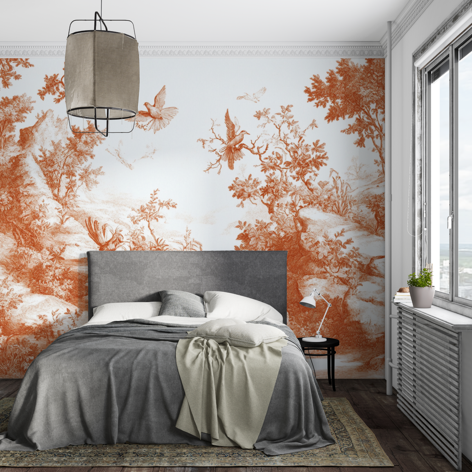 Papel de parede Toile de Jouy Terracotta Tendência | Papel de parede Murals