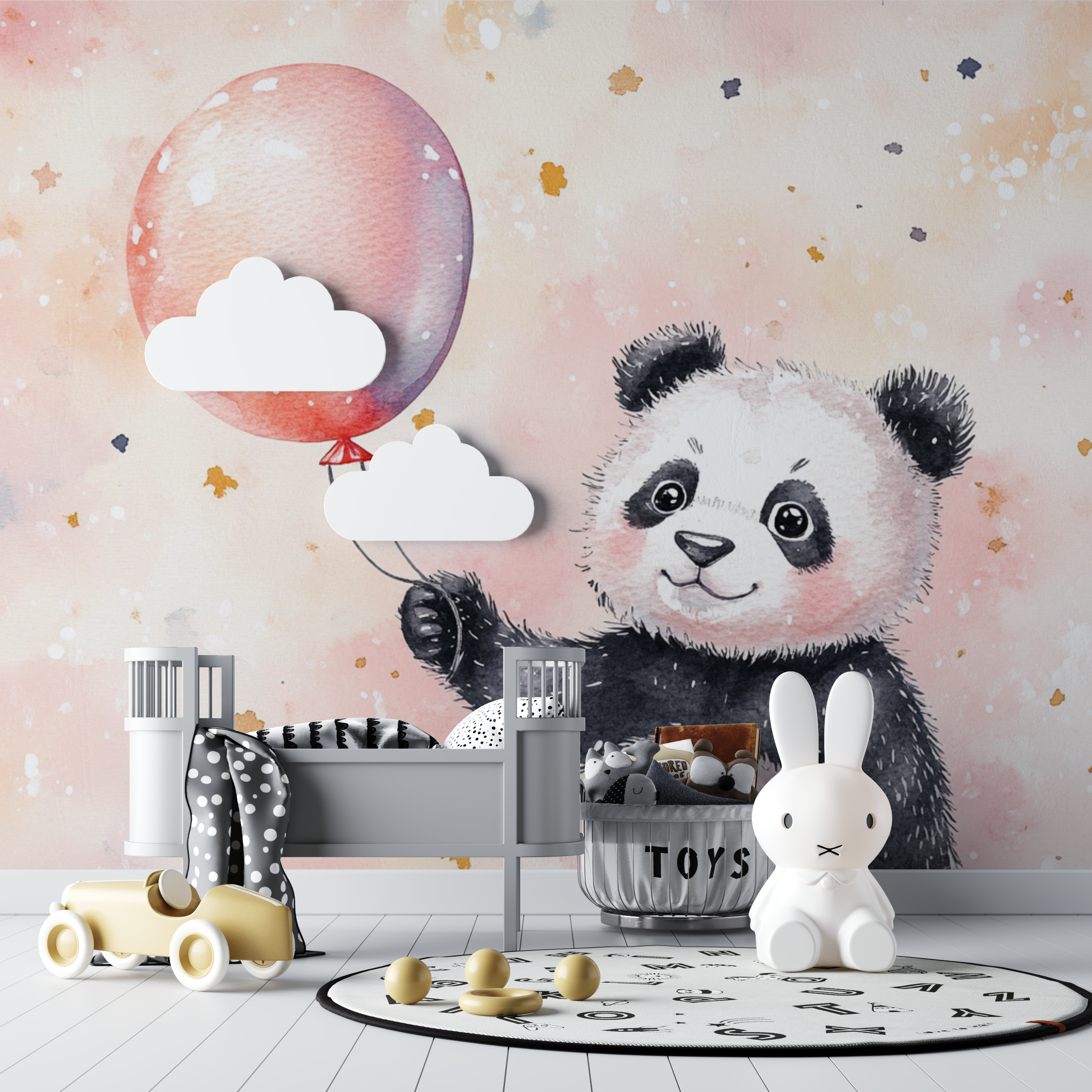 Panda Tapete mit Ballon | Wandbilder Tapete