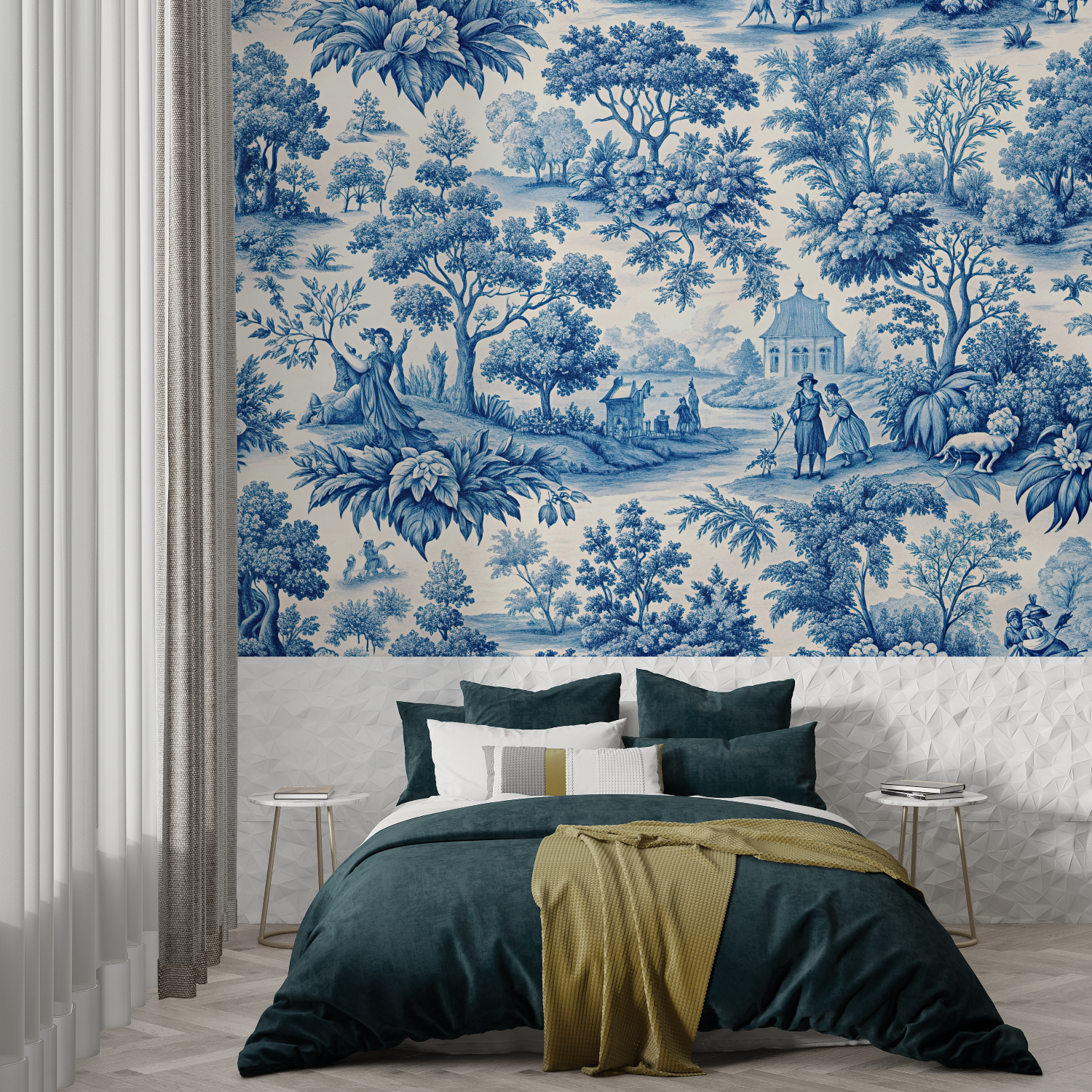 Blue Toile Landscape Wallpaper | Murals Wallpaper