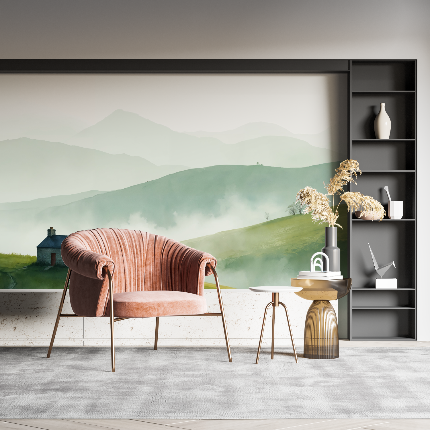 Papier peint aquarelle campagne pano Wandmalerei