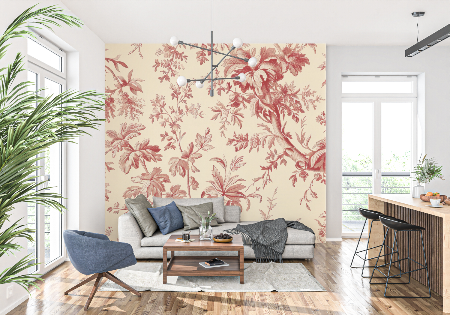 Red Toile Wallpaper | Murals Wallpaper