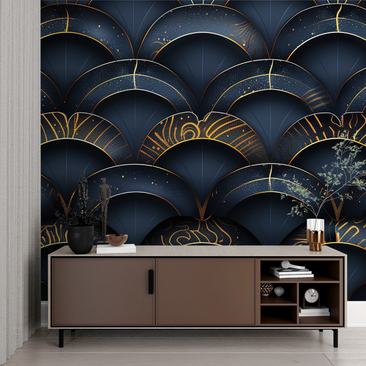 Dark Blue Art Deco Wallpaper | Murals Wallpaper
