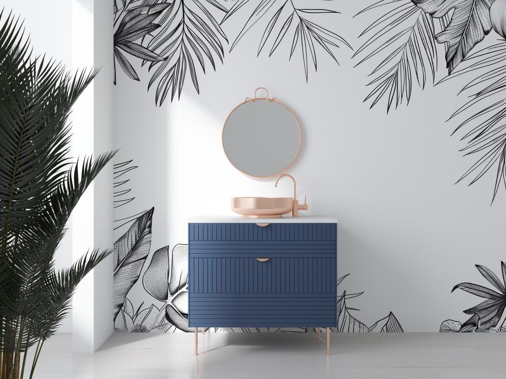 Black and White Jungle Wallpaper for Bathroom | Murals Wallpaper