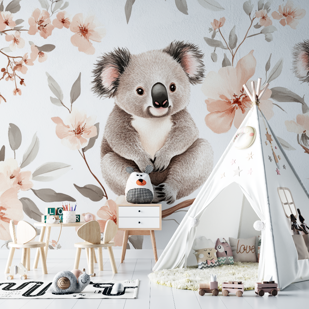 Koala and Cotton Flower Wallpaper | Murals Wallpaper