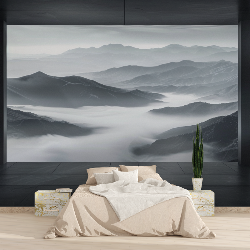 Schwarz-Weiß-Naturpanorama-Tapete | Wandbild-Tapete