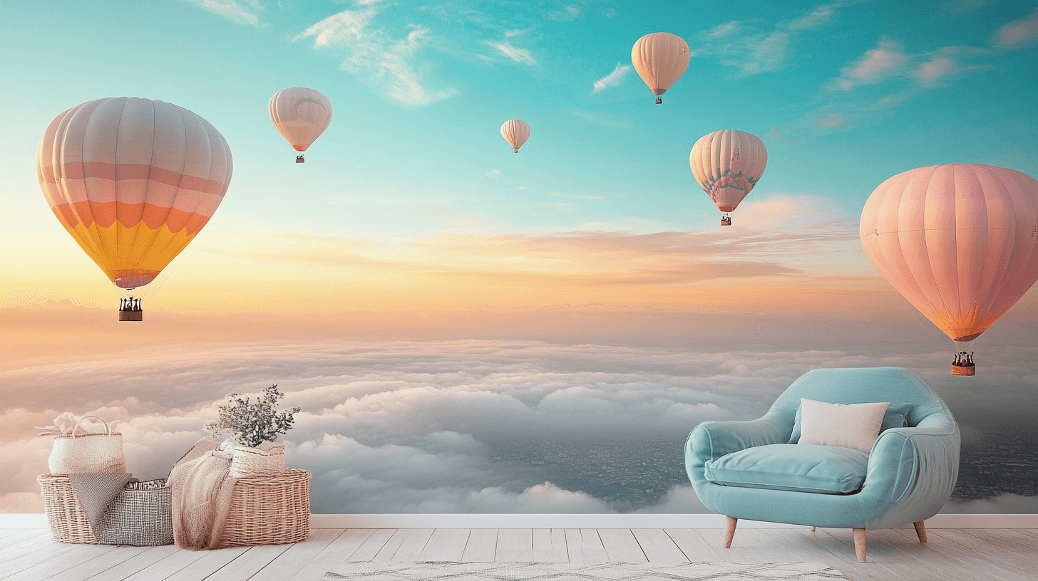 Hot Air Balloon and Sunny Morning Sky Wallpaper | Murals Wallpaper