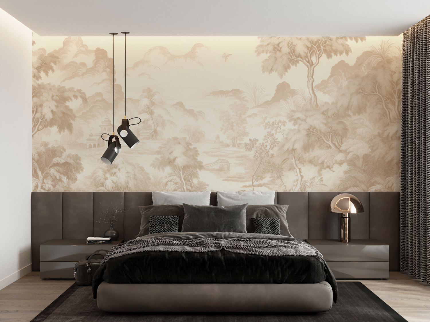 Beige Toile De Jouy Wallpaper | Murals Wallpaper