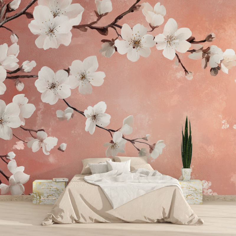 Terracotta Wallpaper with Cherry Blossom | Murals Wallpaper