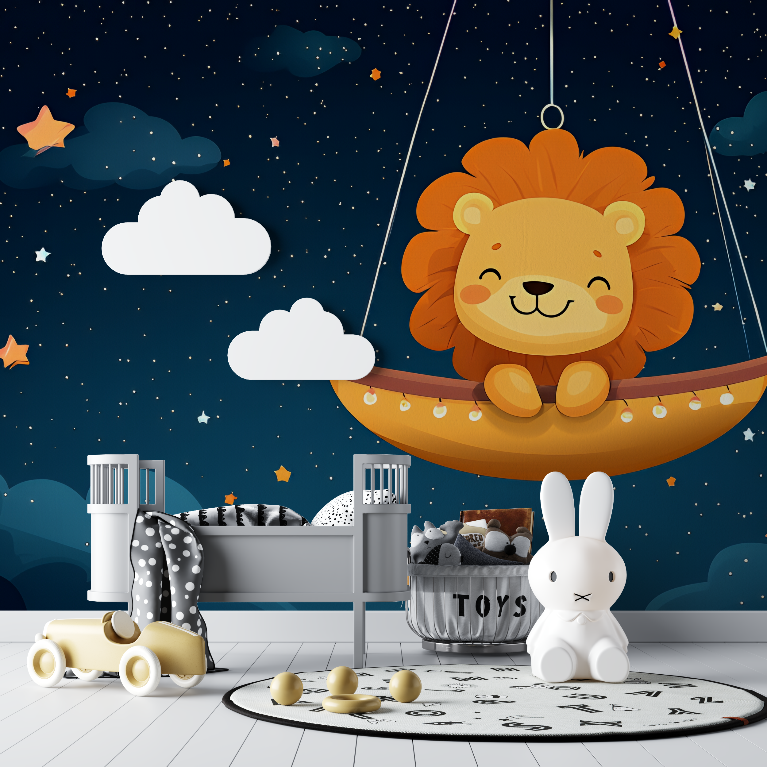 Lion and Golden Stars Wallpaper | Murals Wallpaper