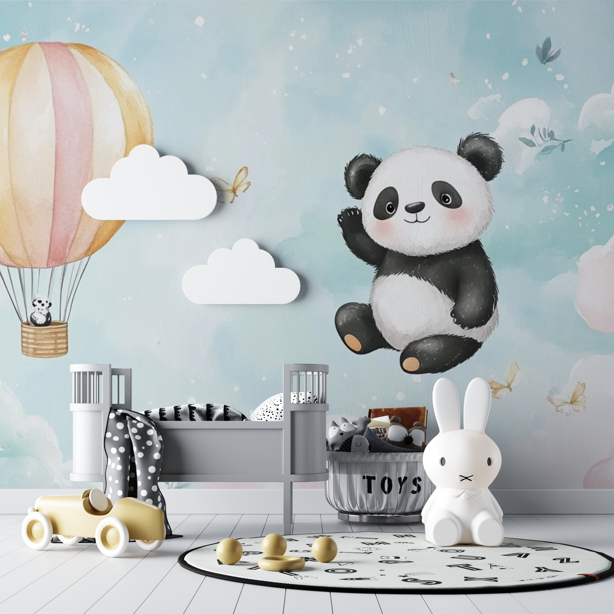 Panda und Heißluftballon Tapete | Wandbilder Tapete
