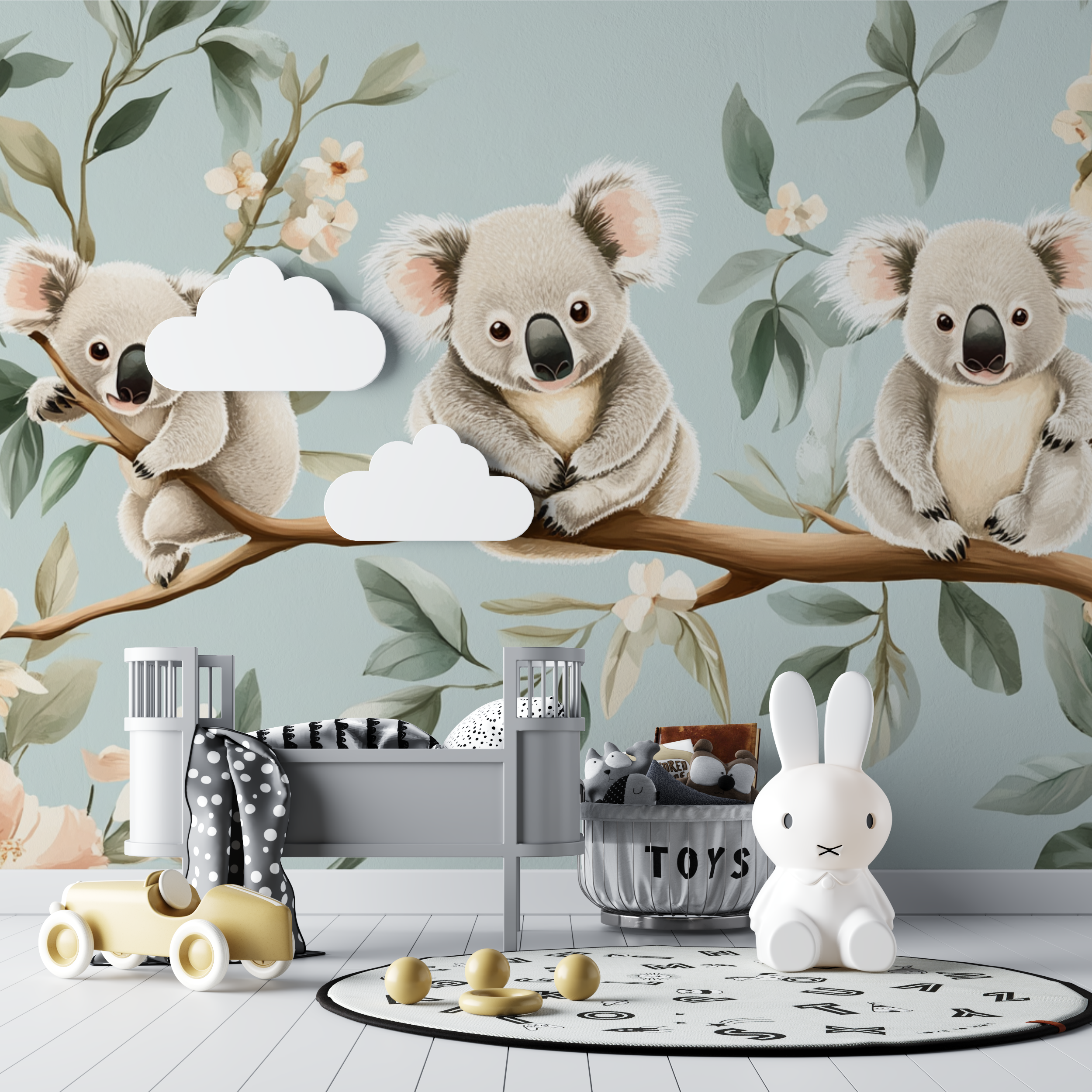 Koala Wallpaper on a Floral Swing | Murals Wallpaper