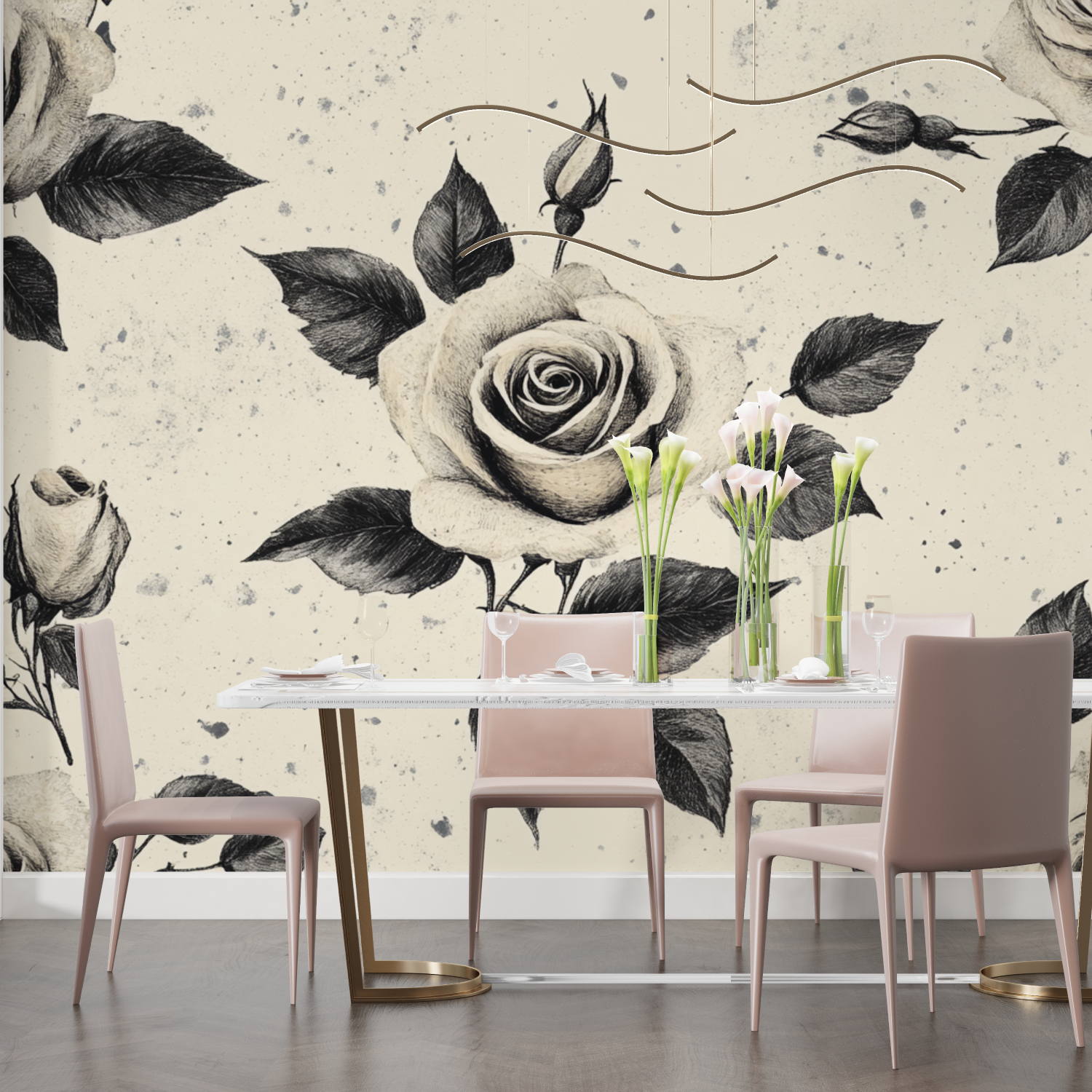 Watercolor Minimalist Rose Wallpaper | Murals Wallpaper