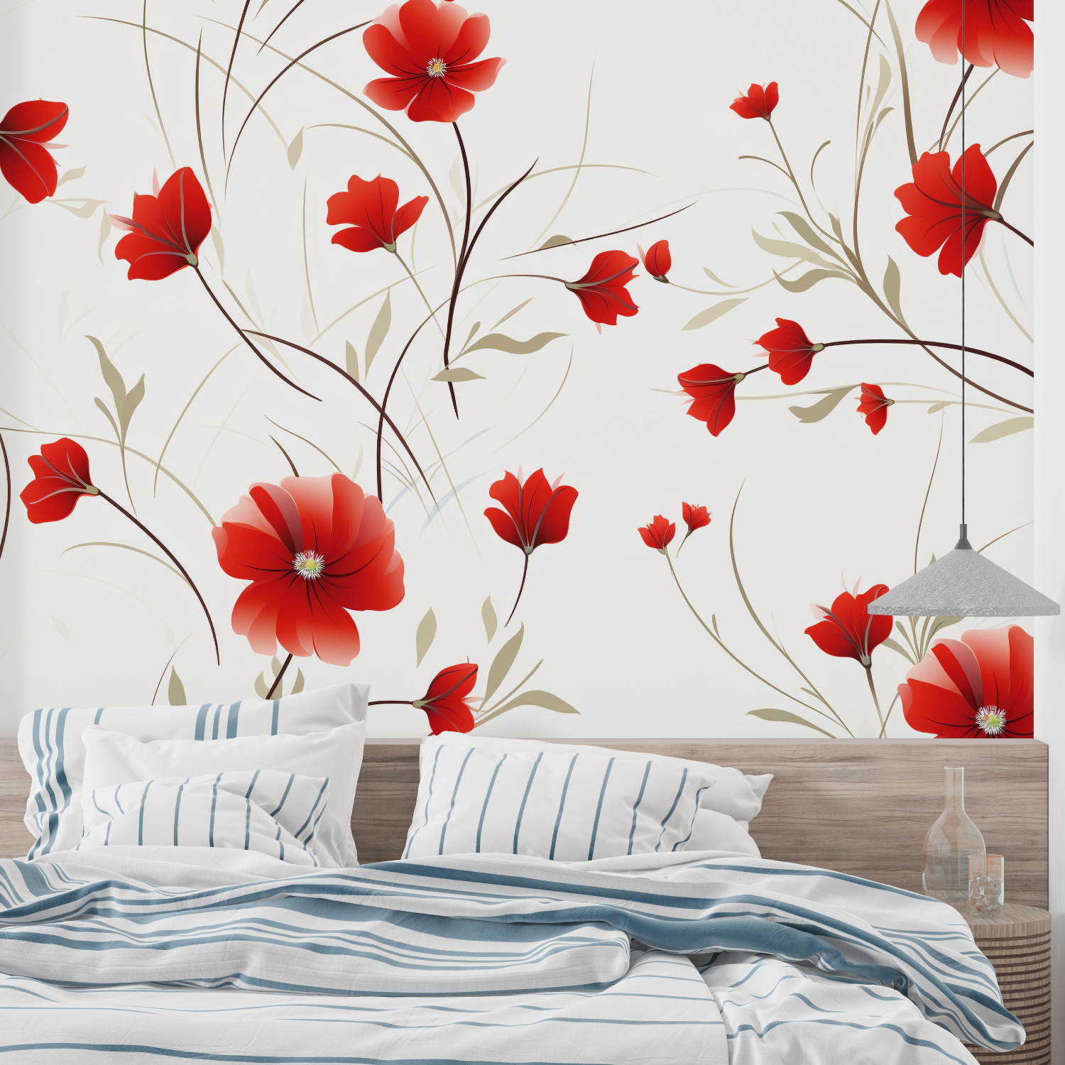 White and Red Floral Wallpaper | Murals Wallpaper