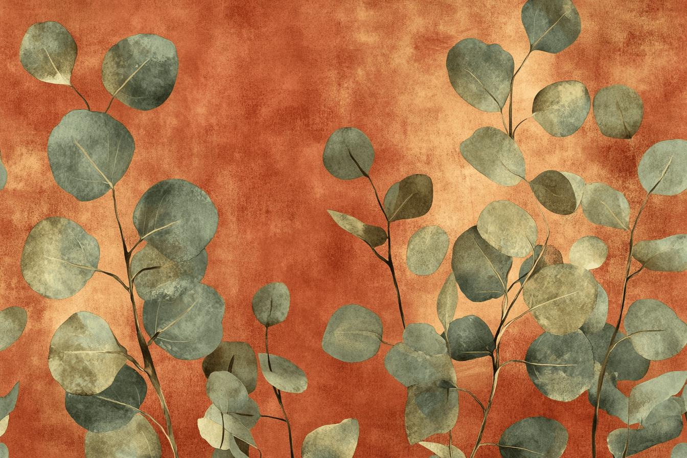 Terracotta and Eucalyptus Patterned Wallpaper | Murals Wallpaper