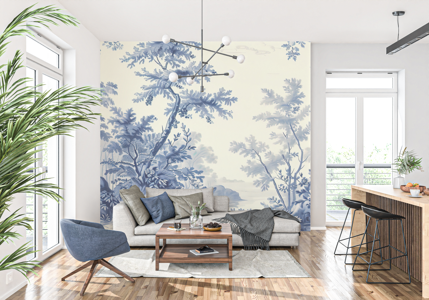 Blue Pond Toile Wallpaper | Murals Wallpaper