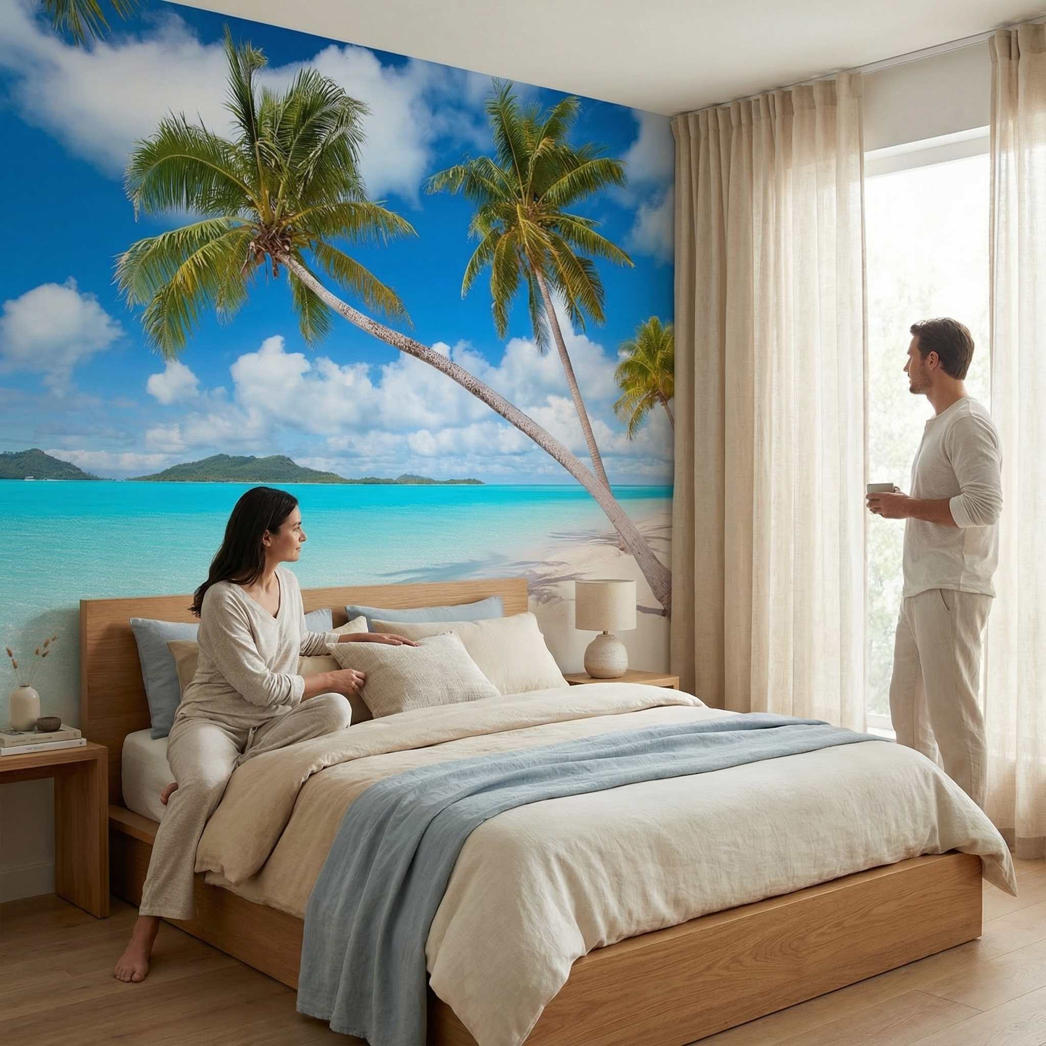 Lagunen-Palmen-Flucht-Wandtapete