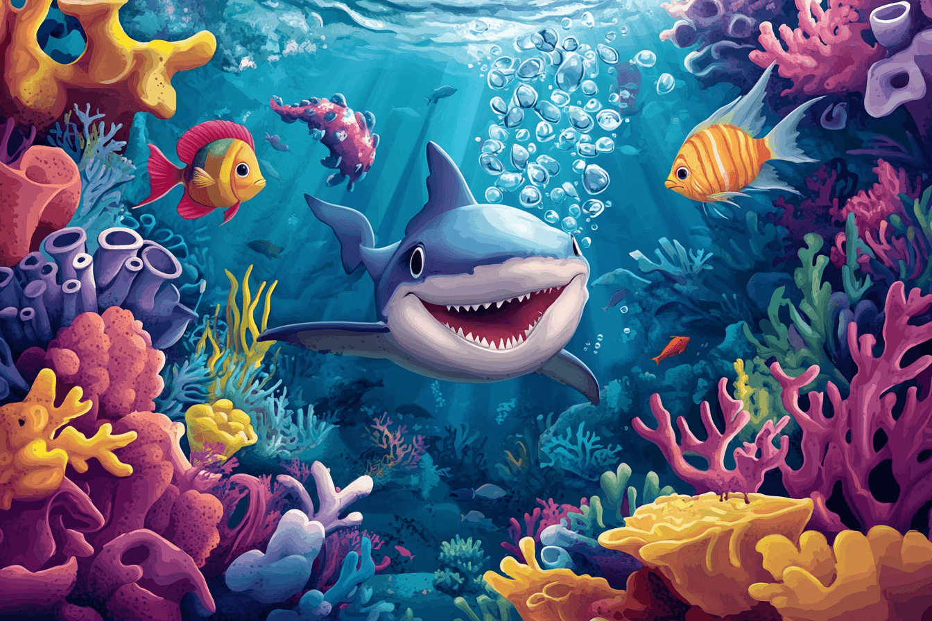 Marine Wallpaper with Red Octopus and Shark | Murals Wallpaper