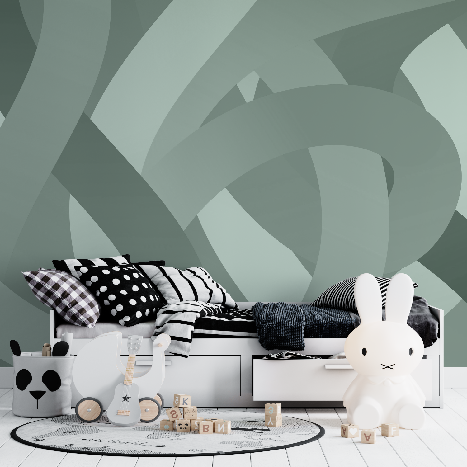Kindertapete in Graugrün | Wandtapete