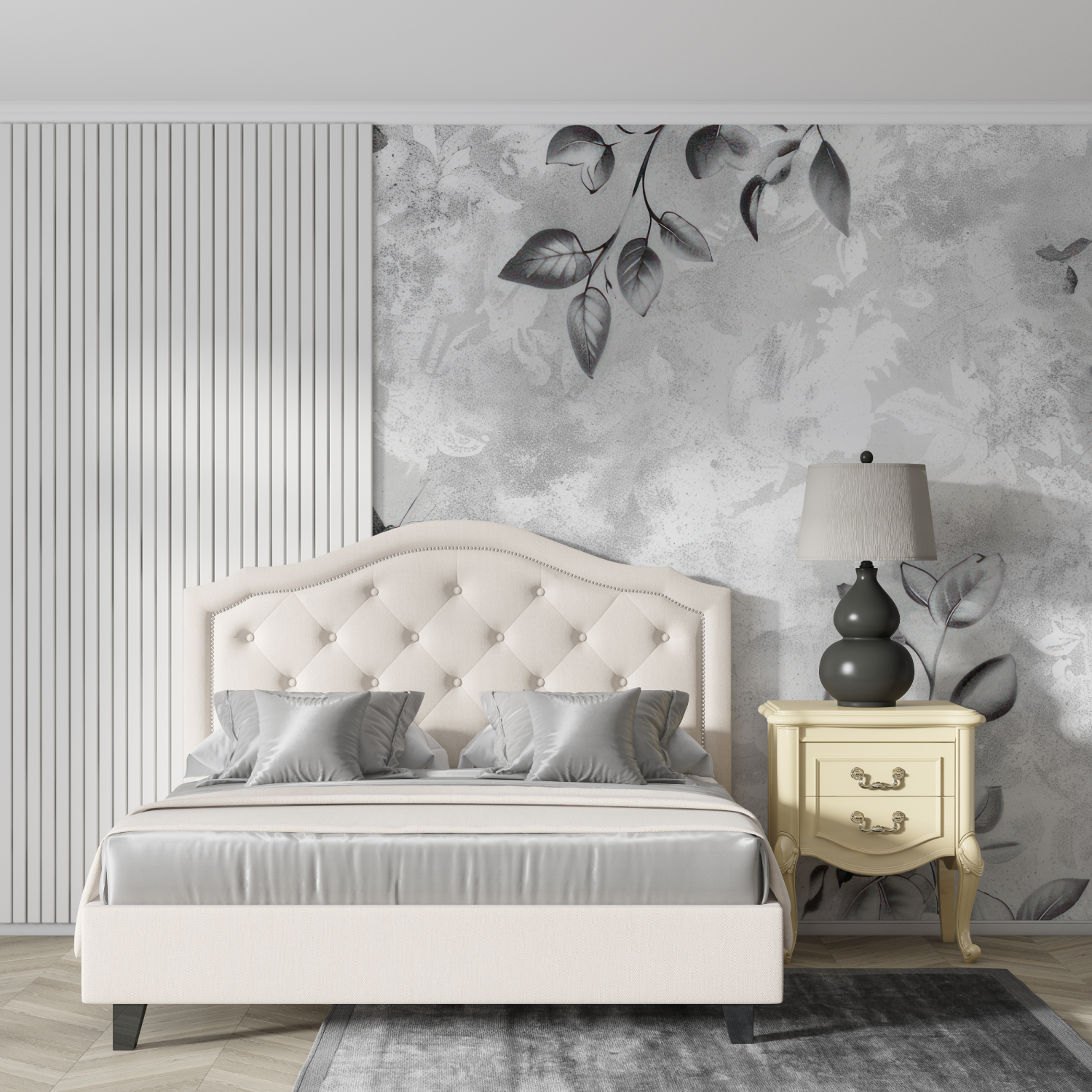 Gray and White Floral Wallpaper | Murals Wallpaper