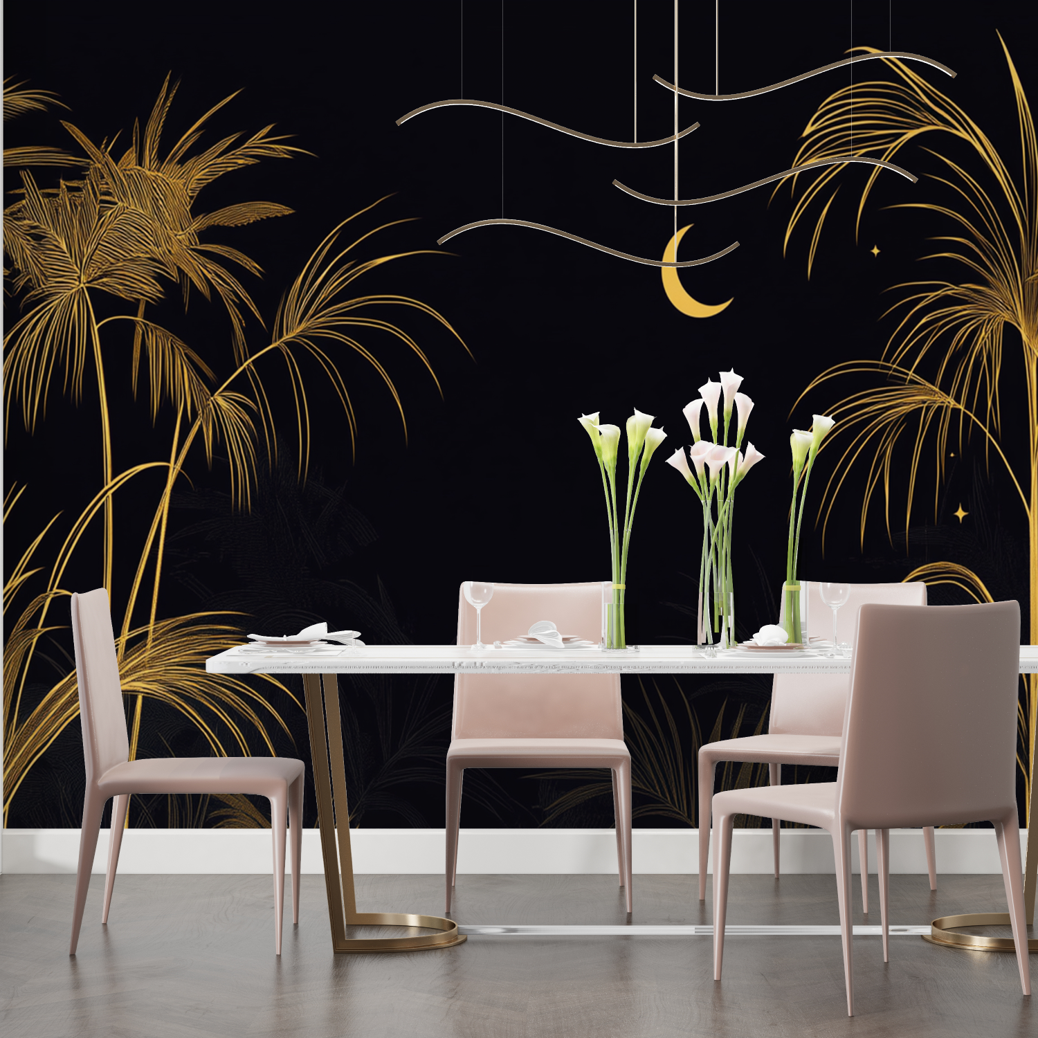 Schwarz und Gold Palm Wallpaper | Murals Wallpaper