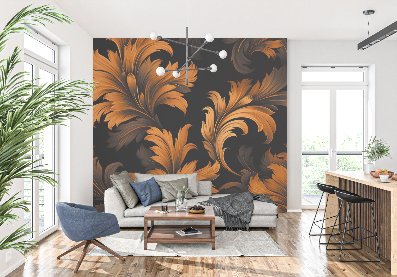 Orange and Black Flower Wallpaper | Murals Wallpaper