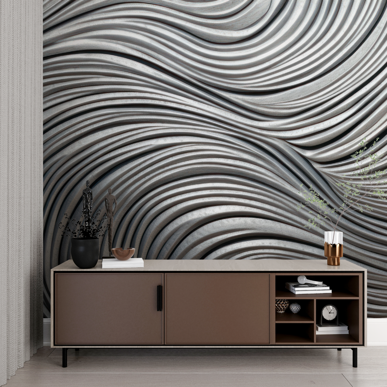 Schwarze und silberne Tapete | Wandtapete