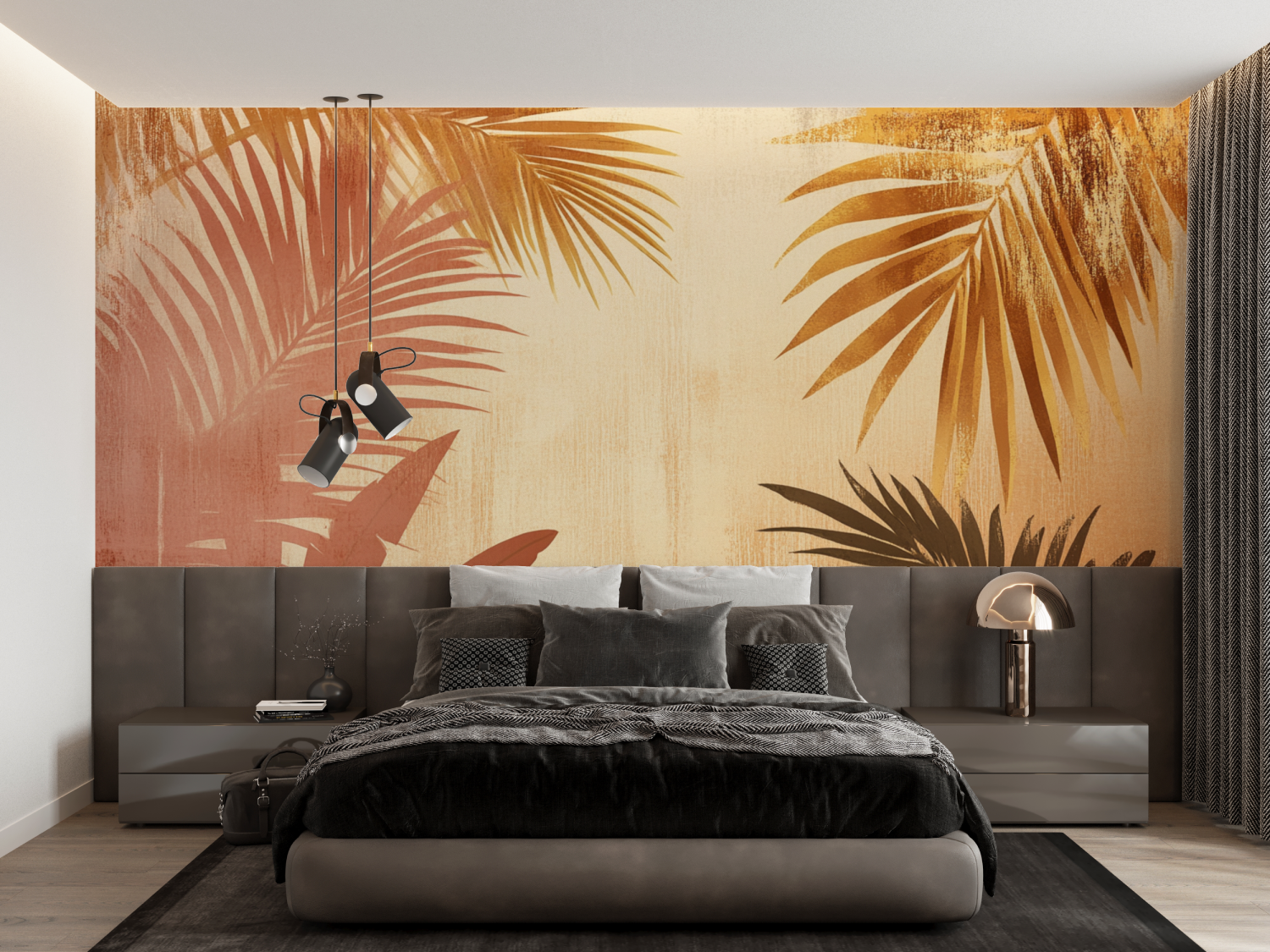 Terracotta Wallpaper with Stylized Palms | Murals Wallpaper