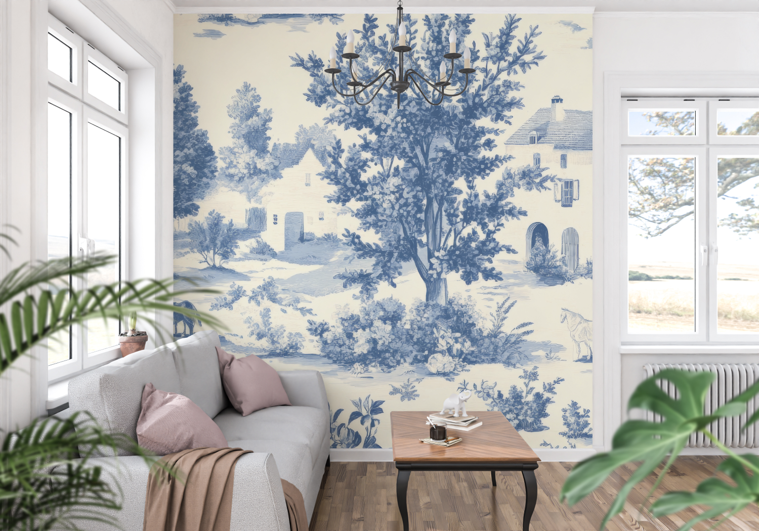 Blue Toile de Jouy Wallpaper Art | Murals Wallpaper