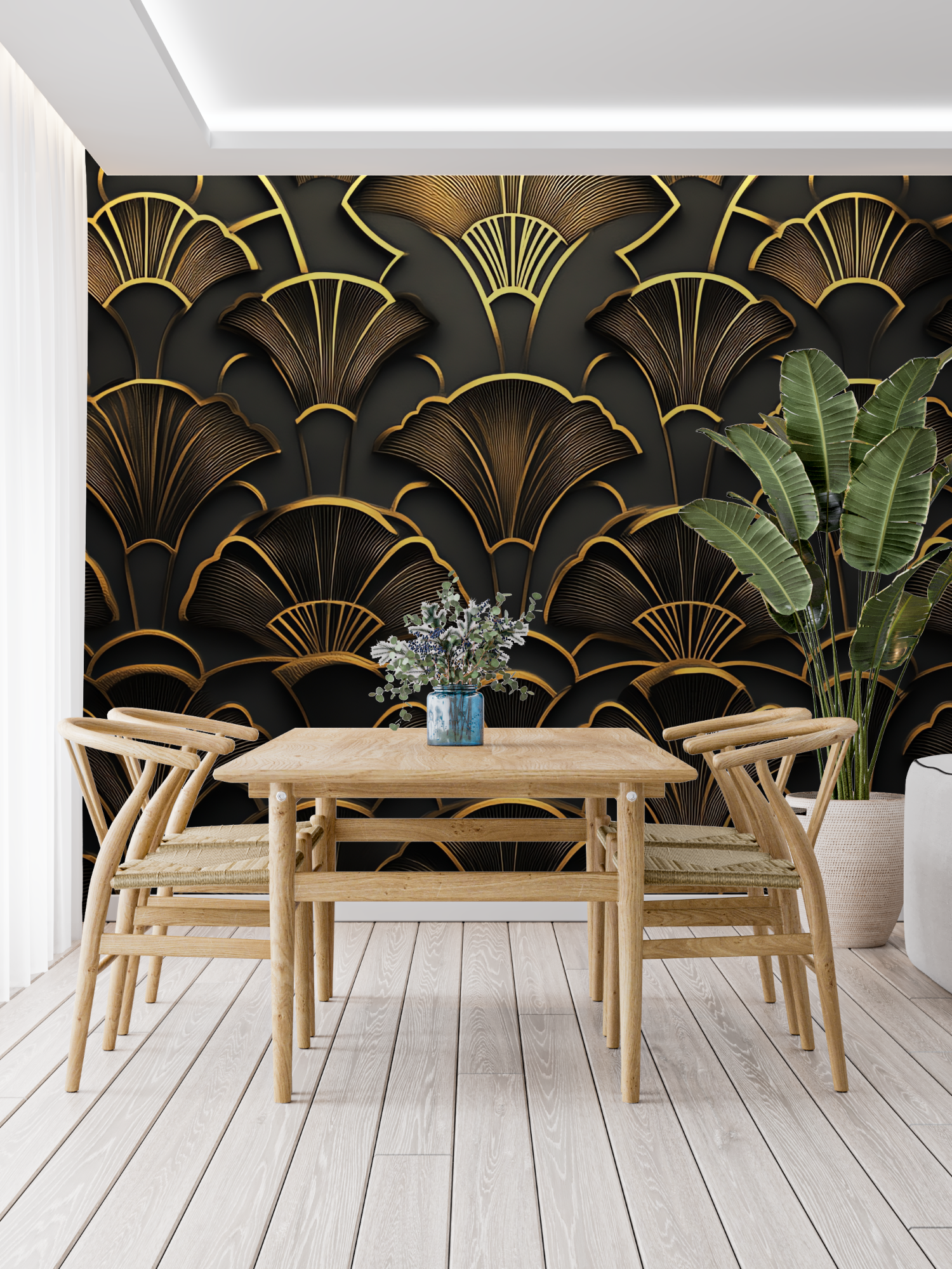 3D Black and Gold Art Deco Floral Wallpaper | Murals Wallpaper