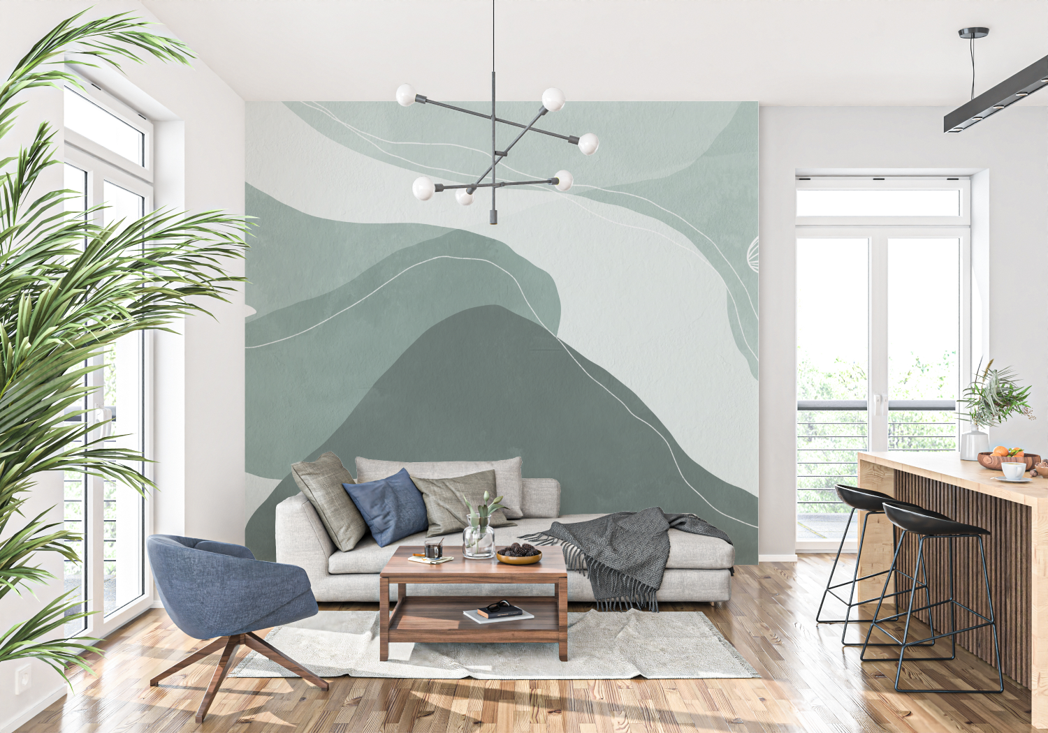 Gray and Green Wallpaper | Murals Wallpaper