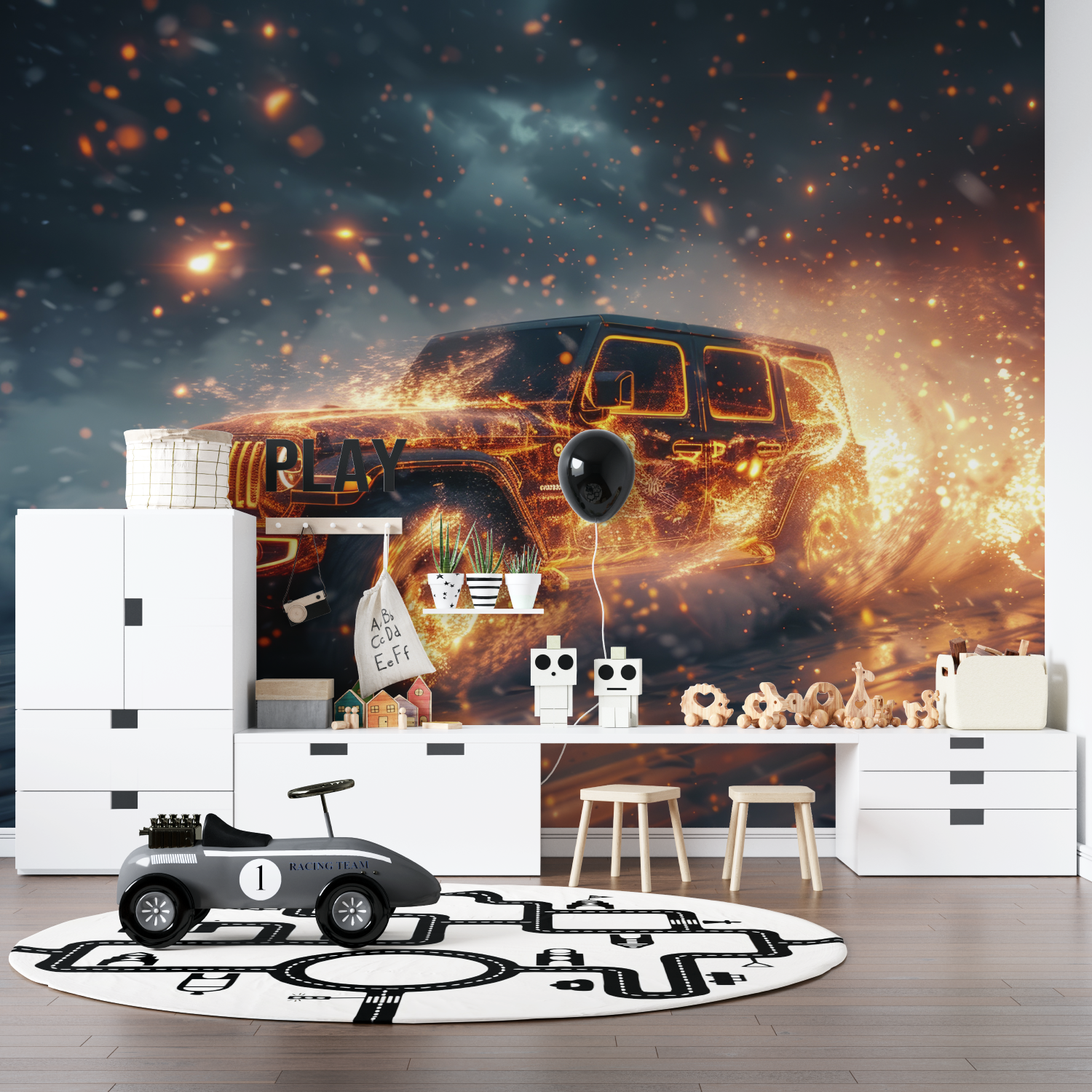 Feuerwehrauto-Tapete | Wandbildtapete