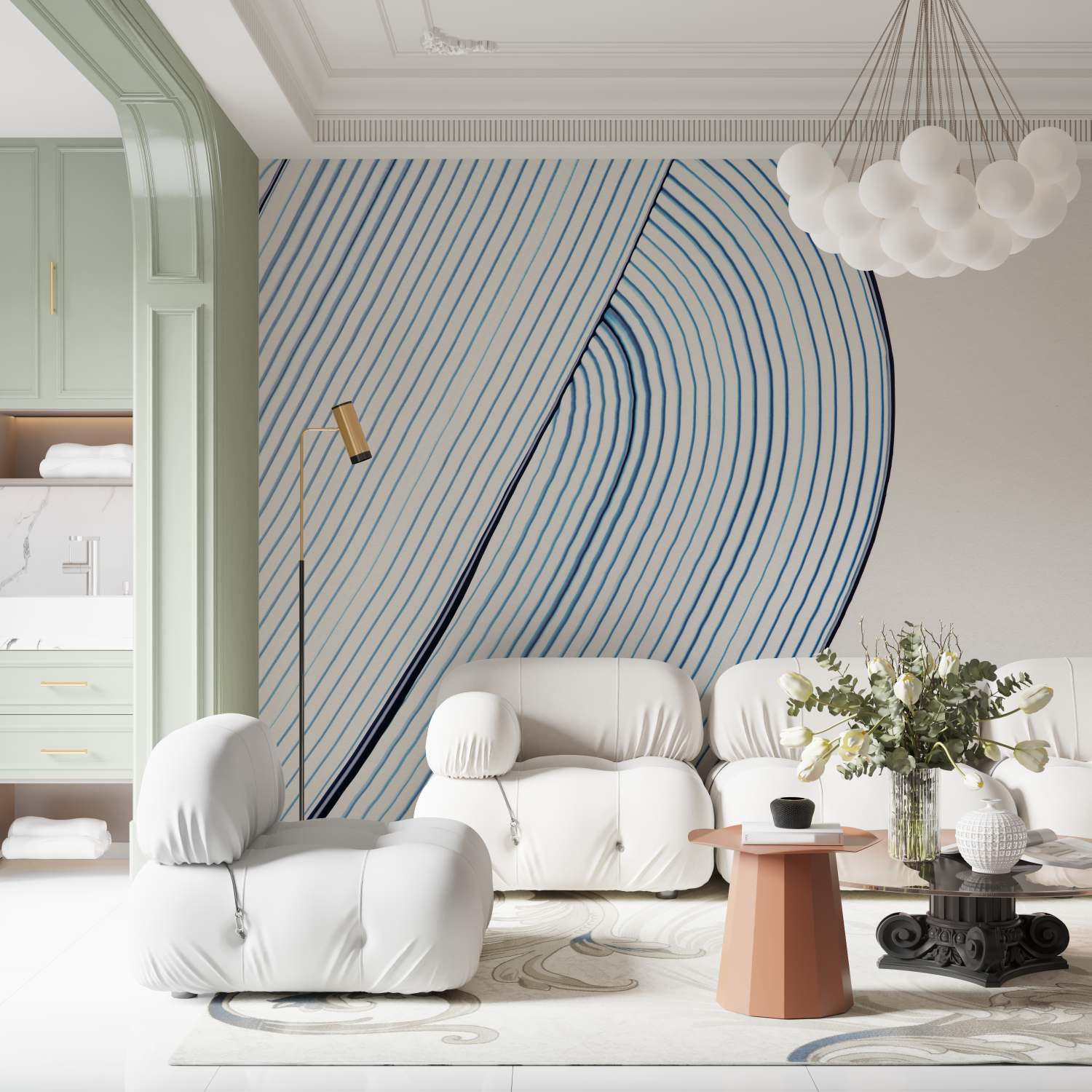 Watercolor Lines Blue Wallpaper | Murals Wallpaper