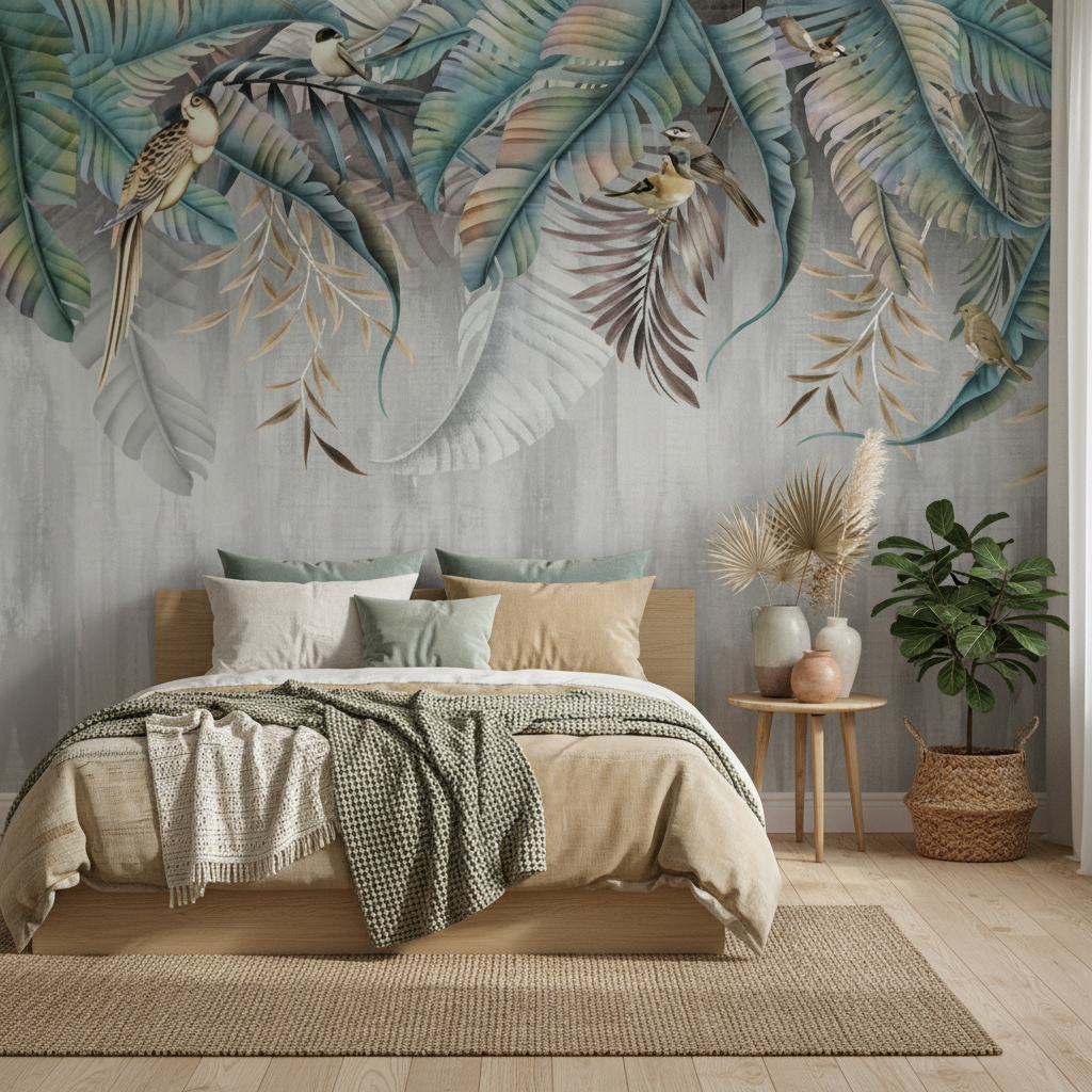 Mural Sublime Leaf Bird Wallpaper