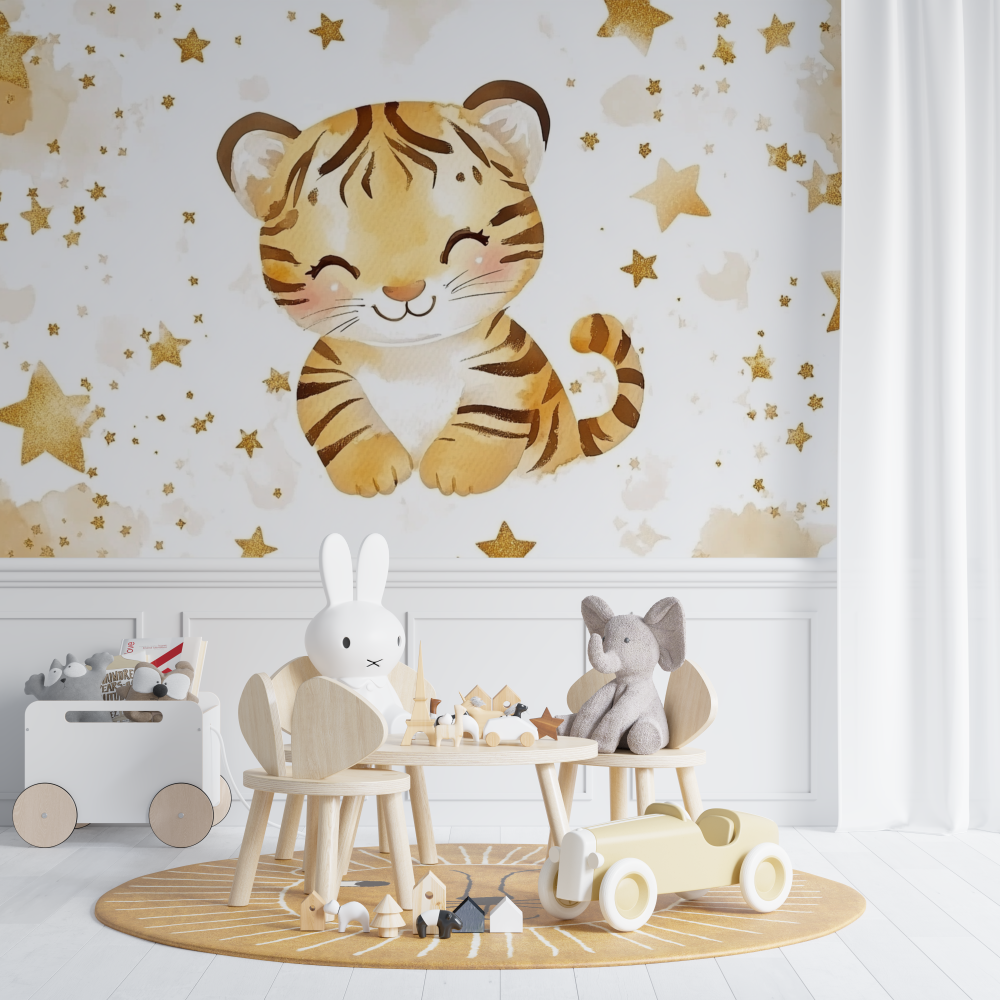Tiger and Gold Stars Wallpaper | Murals Wallpaper