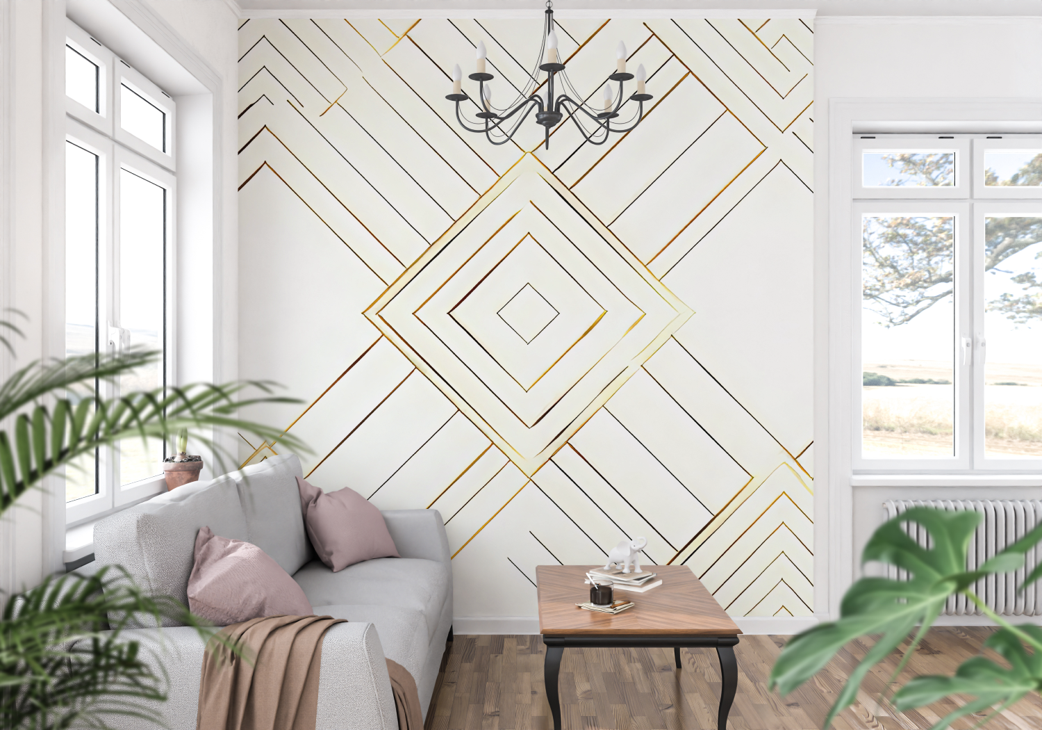 Gold and White Patterned Wallpaper | Murals Wallpaper